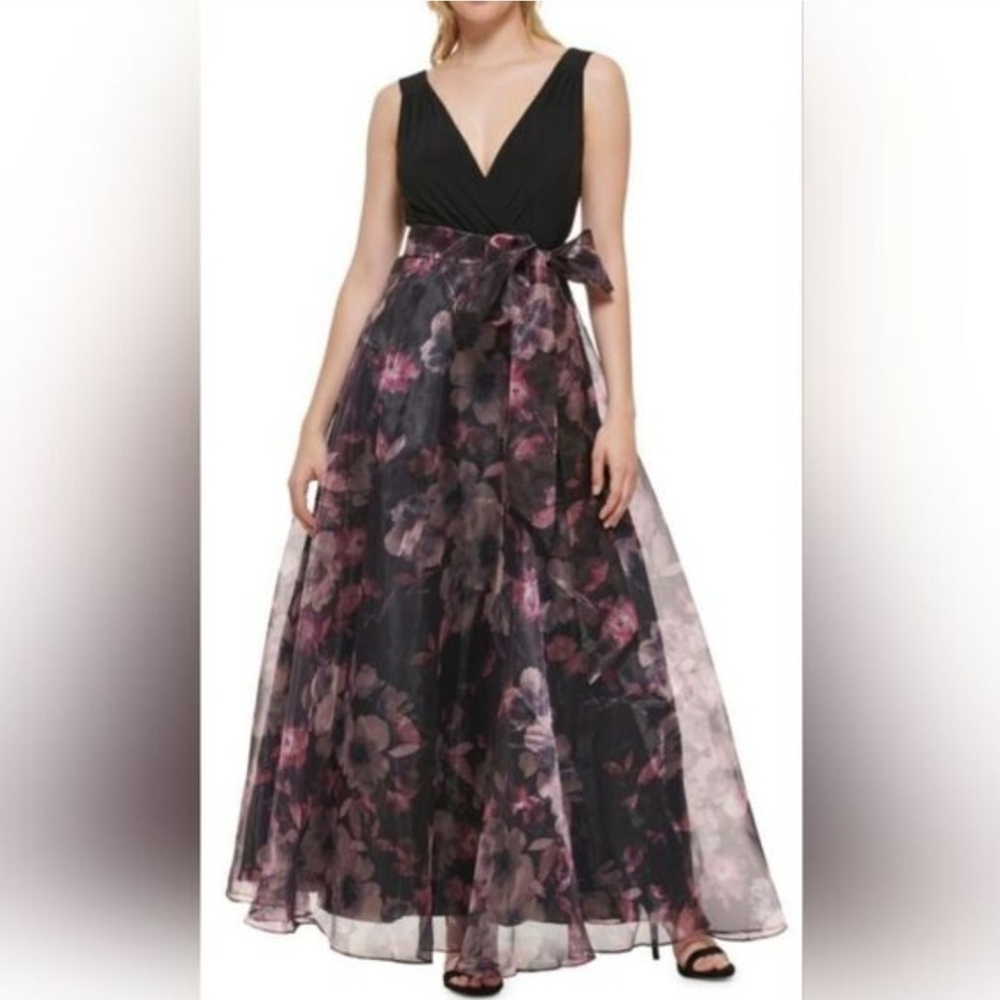 Eliza J Black and Pink Floral Maxi Dress